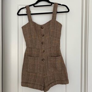 Sage Brown Plaid Women's Jumpsuit